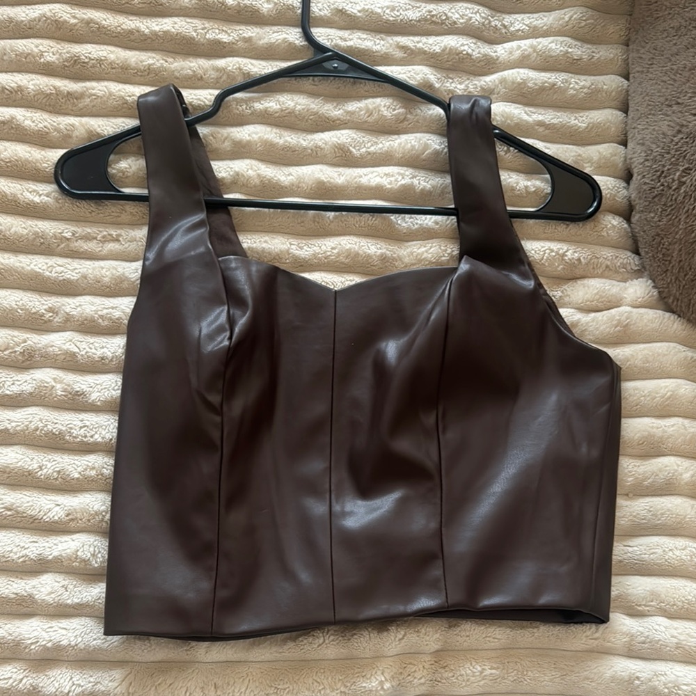 Brown Leather Crop Top